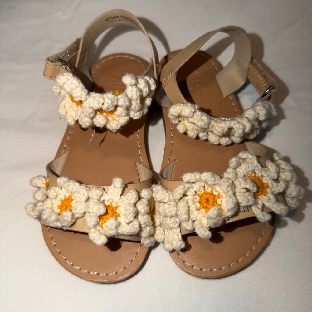 Zara Kids Sandals with Cream and Orange Floral Accents